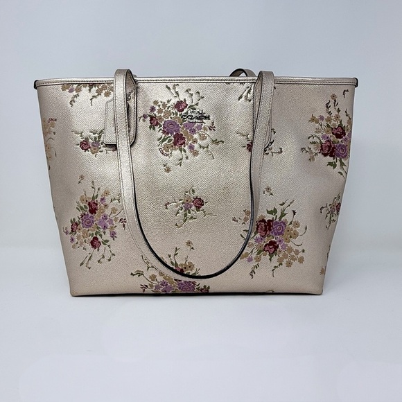 Coach Floral Metallic Tote Bag – Gold Leather Style No. N3S- F38829 - Picture 1 of 15